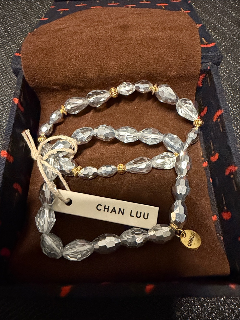 Chan Luu Clear Crystal Beaded Bracelet with Gold Accents